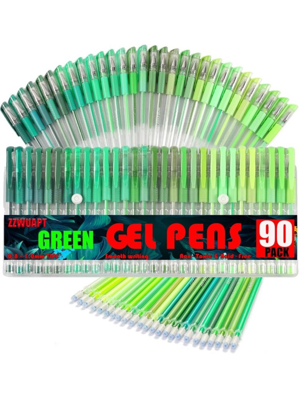 90 Pack Green Tone Gel Pens - 30 Pens + 60 Refills for Coloring, Doodling